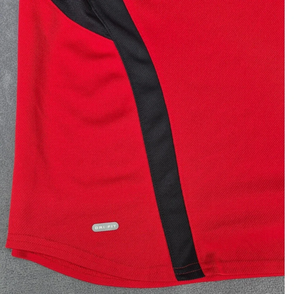 Nike Mens Dri-FIT Athletic T-Shirt Large Red Black Colorblock Training Tee